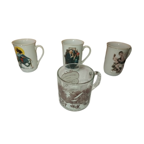 Vtg Norman Rockwell museum mugs & Currier and Ives "Homestead" glass mug - Picture 1 of 6